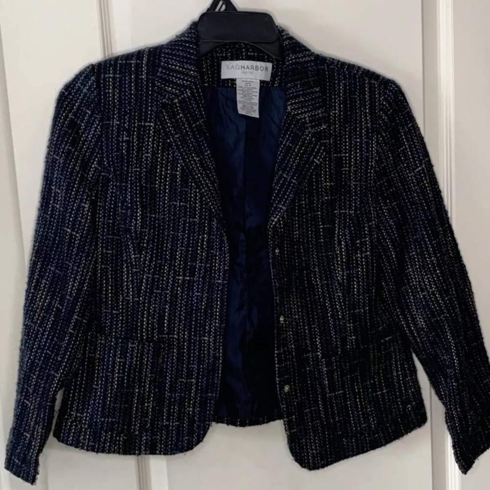 Sag Harbor Petite Womens Size 8P Blue Rainbow Speckled Snap Blazer Jacket